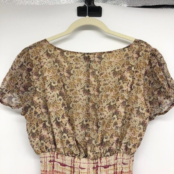 Guess by Marciano Sepia 100% Silk Floral A-line Short Sleeve Mini Dress S - Picture 6 of 16